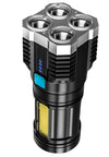 4-core Super Bright Flashlight Rechargeable Outdoor Multi-function P1000 Led Long-range Spotlight Battery Display COB Light-WAYBIKER