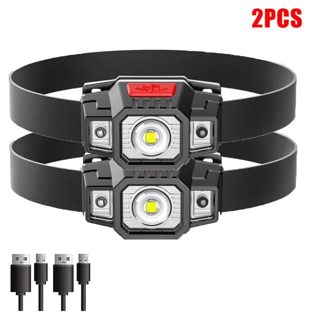 Rechargeable Headlamp Portable LED Headlamp Outdoor Fishing Flashlight Built-in Battery Wave Induction Motion Sensor Headlight-WAYBIKER