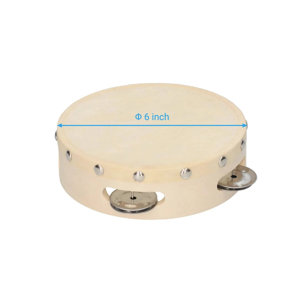 4 Inch Hand Tambourine with Metal Single Row Jingles Sheepskin Drum Skin Wooden Tambourines Entertainment Musical Timbrel-WAYBIKER