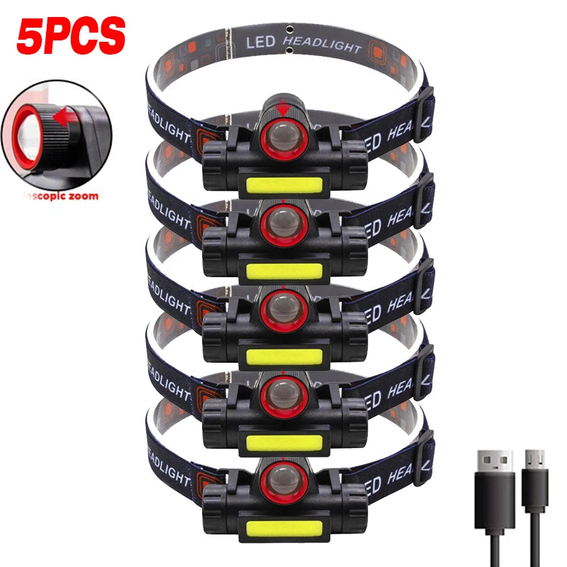 Portable Mini Powerful LED Headlamp XPE+COB USB Rechargeable Hunting Headlight Waterproof Head Torch with Tail Magnetic-WAYBIKER
