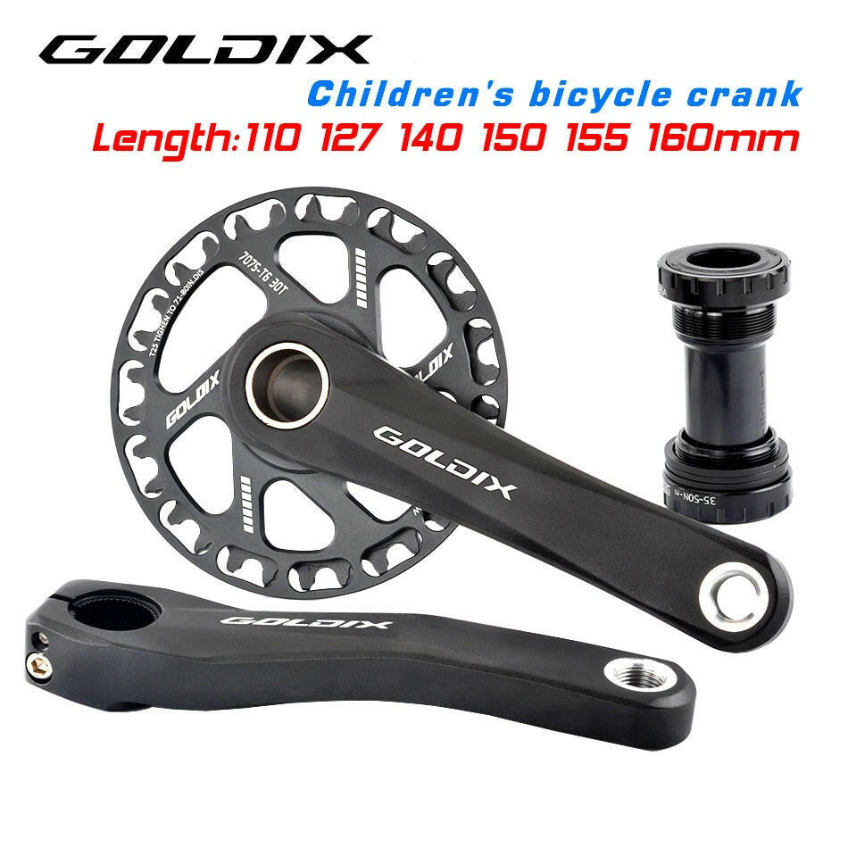 GOLDIX Children's Bicycle Crank 110/127/140/150/160mm Ultralight MTB Bicycle Crankset Black 28T 30T 32T 34T 36T 7/8/9/10 Speed
