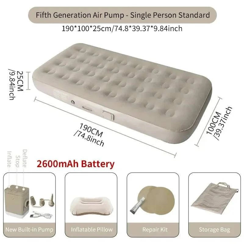 Interior Air Mattress Glamping Mats PVC Inflatable Sleeping Mattress Luxury 2 Person Camping Bed Mat Built-in Pump Thicken Mat-WAYBIKER