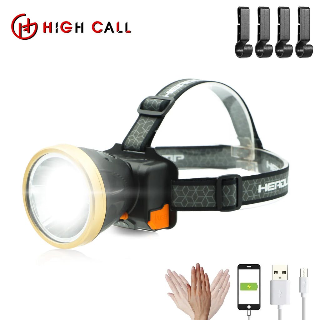 Powerful A Rechargeable LED Head Lamp Induction 18650 Headlamp Waterproof Power Bank Front With USB Charging Camping Bicycle-WAYBIKER