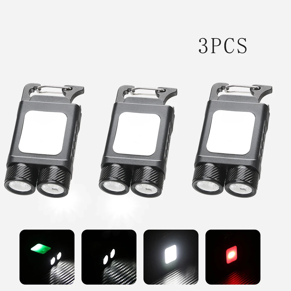 Multifunctional Mini Keychain Flashlight Back Magnet 6 Lighting Modes USB Charging Portable Torch Outdoor Camping Work Lantern-WAYBIKER