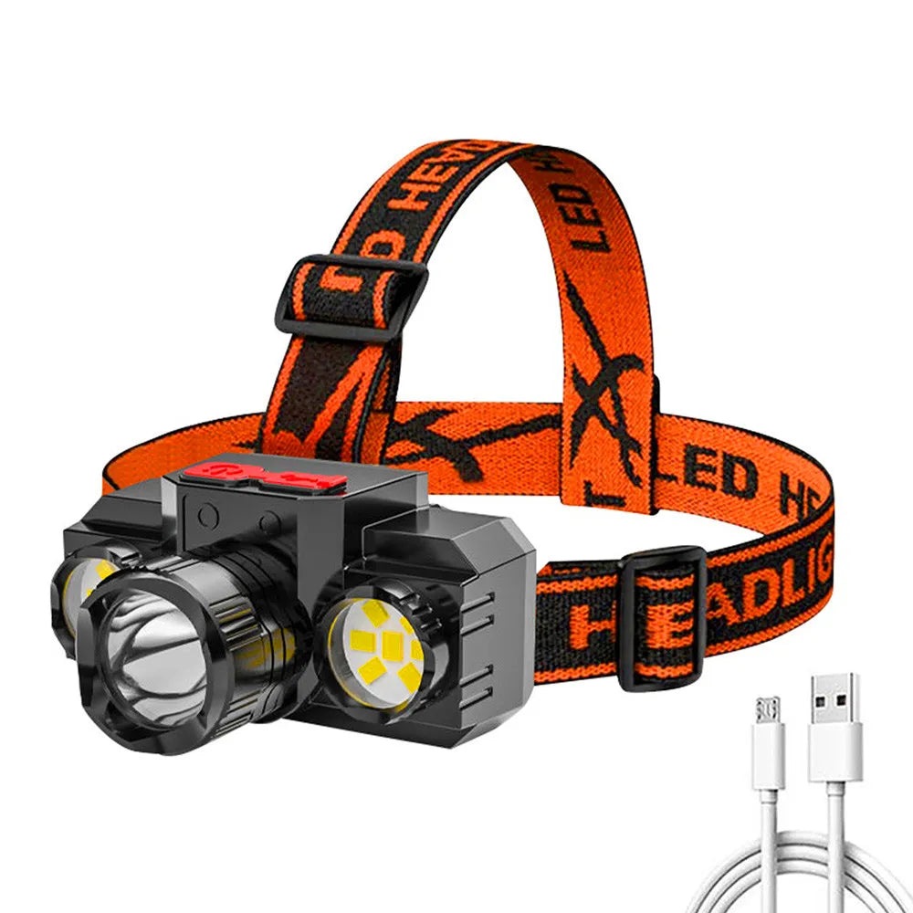 USB Rechargeable LED Headlamp Super Bright Headlight Head Mounted Fishing Light Multiple Lighting Modes Camping Flashlight-WAYBIKER