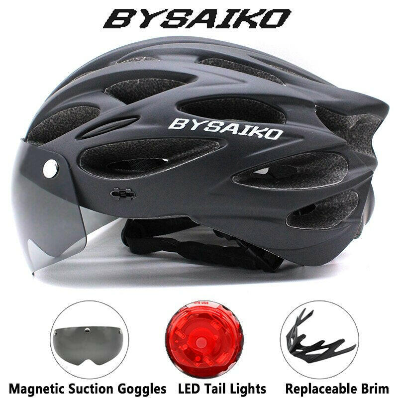 Cycling Helmet Man Women LED Rear Light Helmet Road Mountain Bike Helmet Riding Bicycle Helmet With Removable Lens Goggles-WAYBIKER
