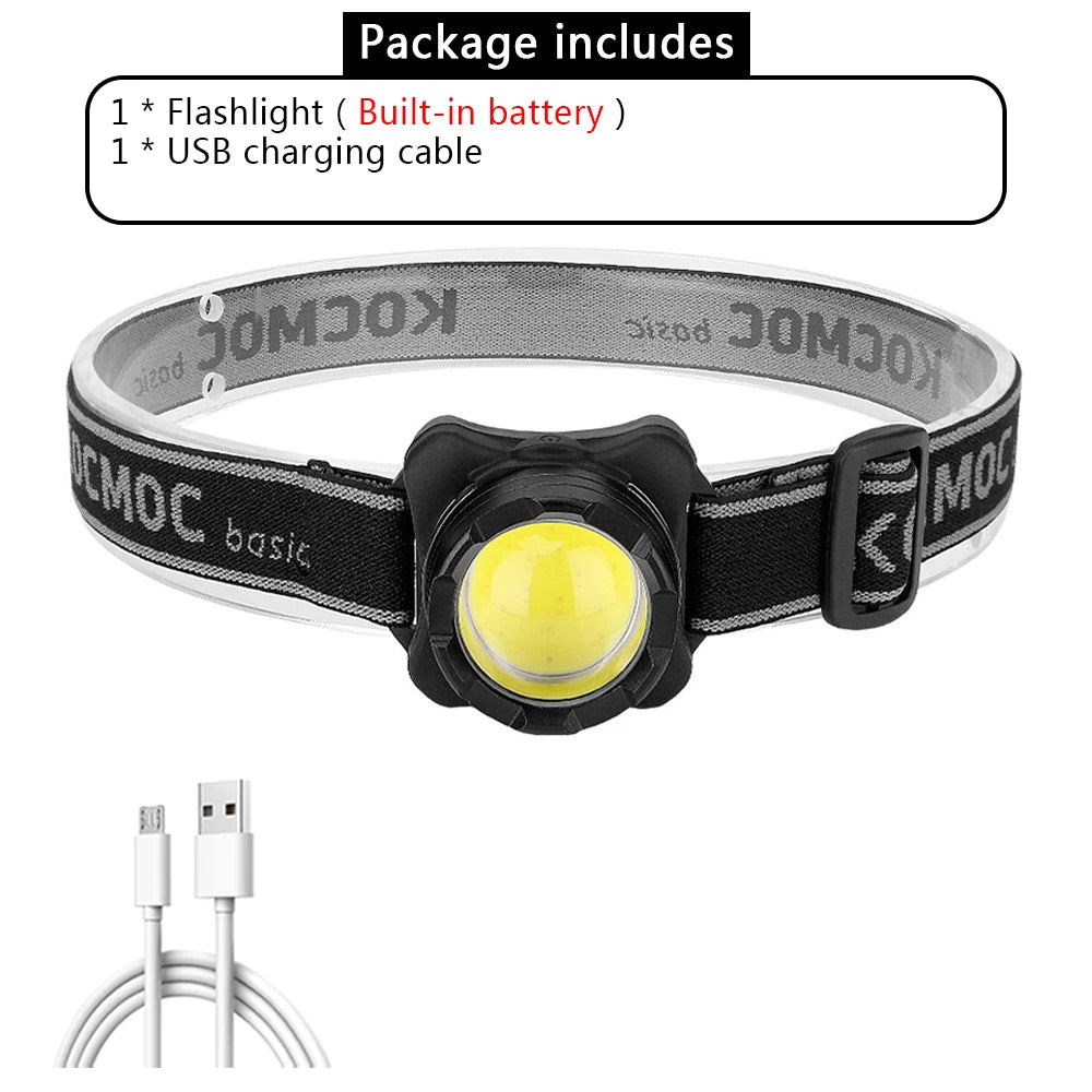 USB Rechargeable Headlamp Mini Portable Headlight Torch Head Lamp Flashlight Built-in Battery Red / White Light LED Headlamp-WAYBIKER