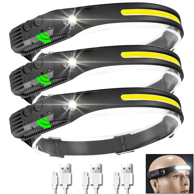 Powerful Portable LED Sensor Headlamp Built-in Battery USB Rechargeable Headlight 5 Lighting Modes Outdoor Fishing Camping Lamp-WAYBIKER