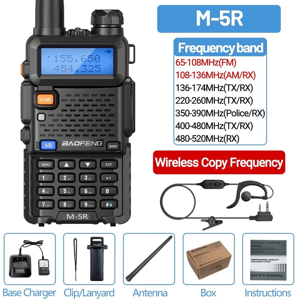 Baofeng M-5R Air Band Walkie Talkie Wireless Copy Frequency Long Range commutator Amateur Ham UV-5R K5 Receiver Two Way Radio-WAYBIKER