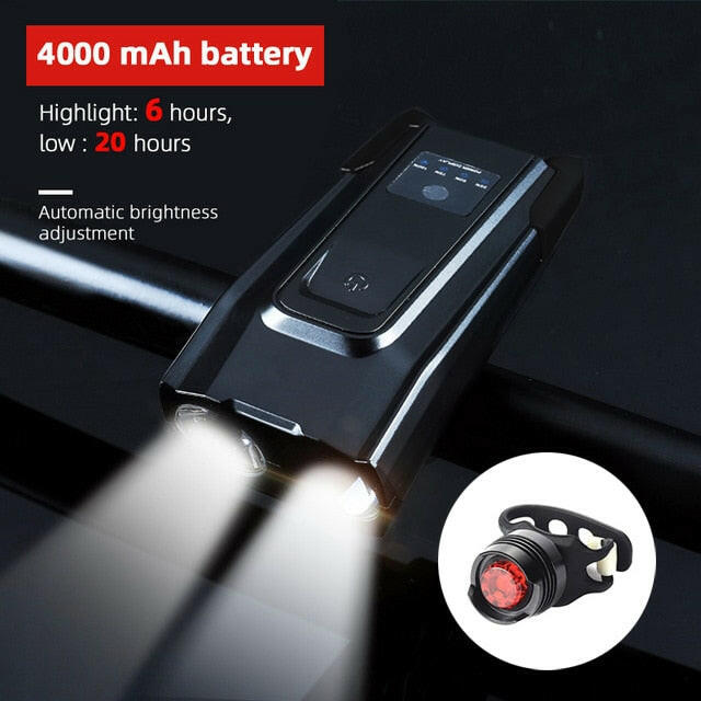 4000mAh Induction Bicycle Front Light Set USB Rechargeable Smart Headlight With Horn 800 Lumen LED Bike Lamp Cycling FlashLight-WAYBIKER