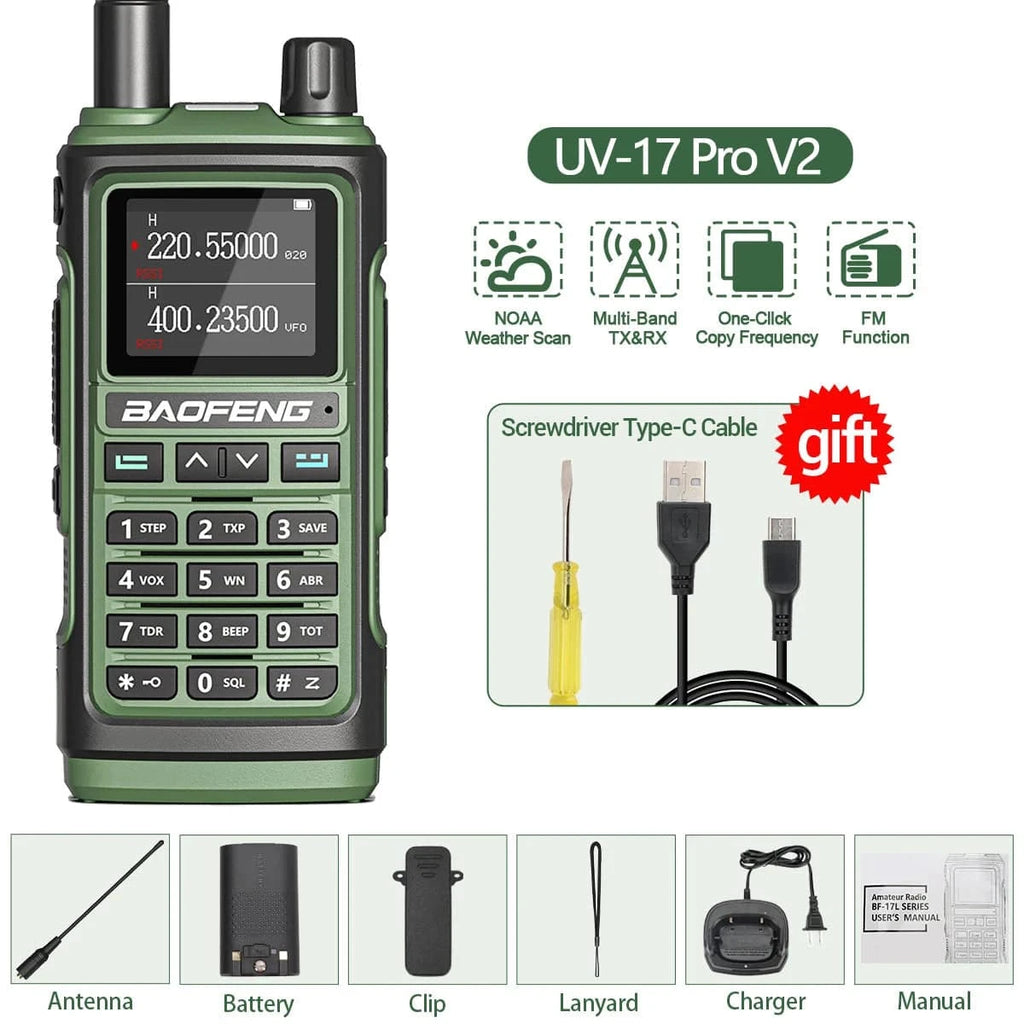 Baofeng UV-17 Pro V2 Tri Band Walkie Talkie Wireless Copy Frequency Waterproof Powerful Long Range UV-5R UV S9 Ham Two Way Radio-WAYBIKER