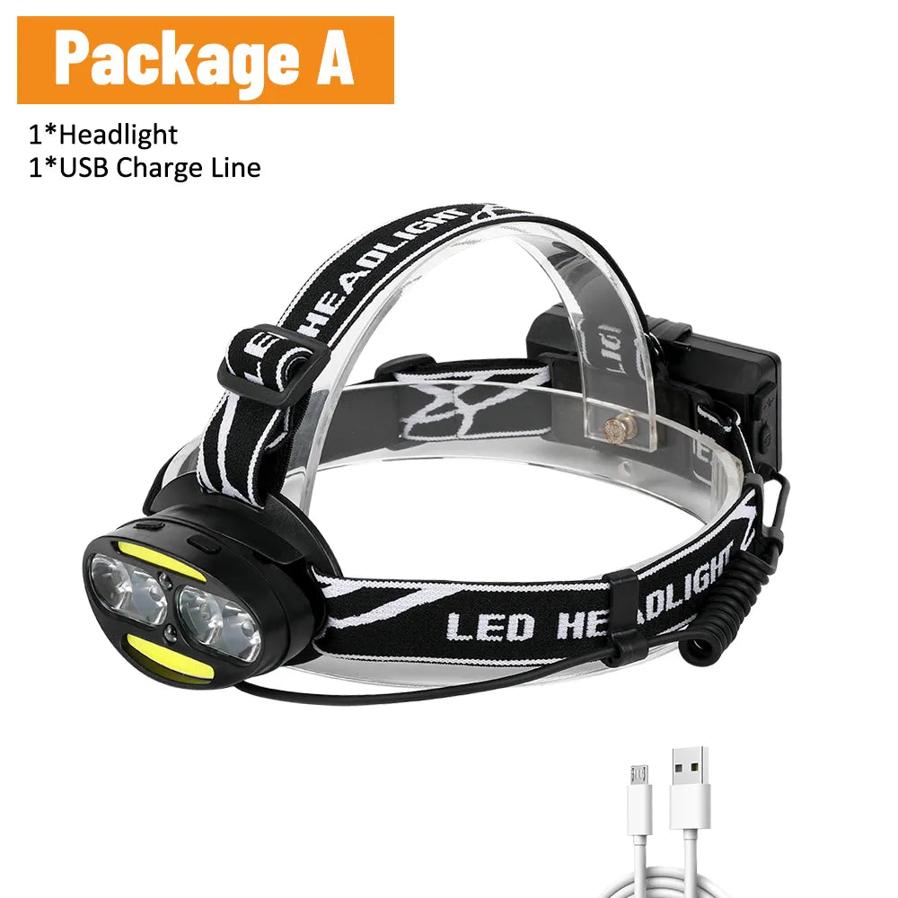 Cyclezone Induction Head Light LED T6 Headlamp COB 7 Modes Lantern For Outdoor Night Fishing Camping USB Charging Head Torch-WAYBIKER