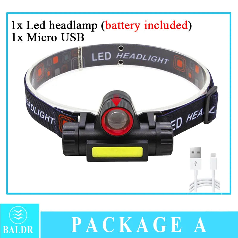 Q5+COB Mini Led Zoomble Headlamp Usb Rechargeable Portable Headlight 18650 Built-in Battery Outdoor Fishing Camping Head Lantern-WAYBIKER