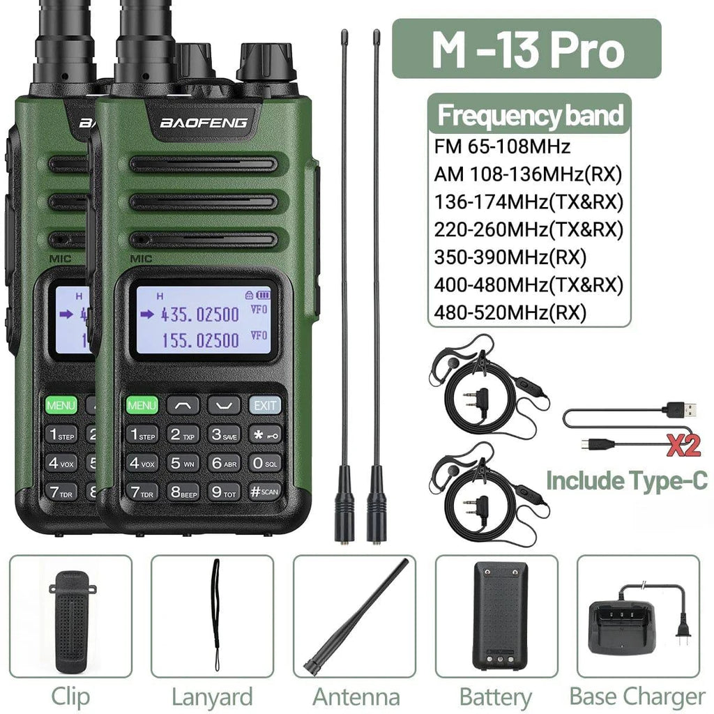 1/2PCS Baofeng M-13 Pro Air Band Walkie Talkie 10W Wireless Copy Frequency Long Range Type-C NOAA AM UV-5R K5 Ham Two Way Radio-WAYBIKER