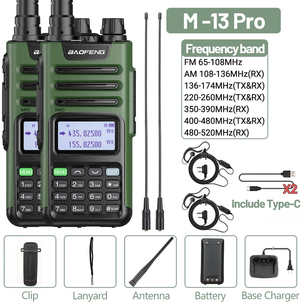 2PCS Baofeng M-13 Pro Air Band Walkie Talkie Wireless Copy Frequency NOAA Type-C AM FM Long Range UV-5R Ham Two Way Radio