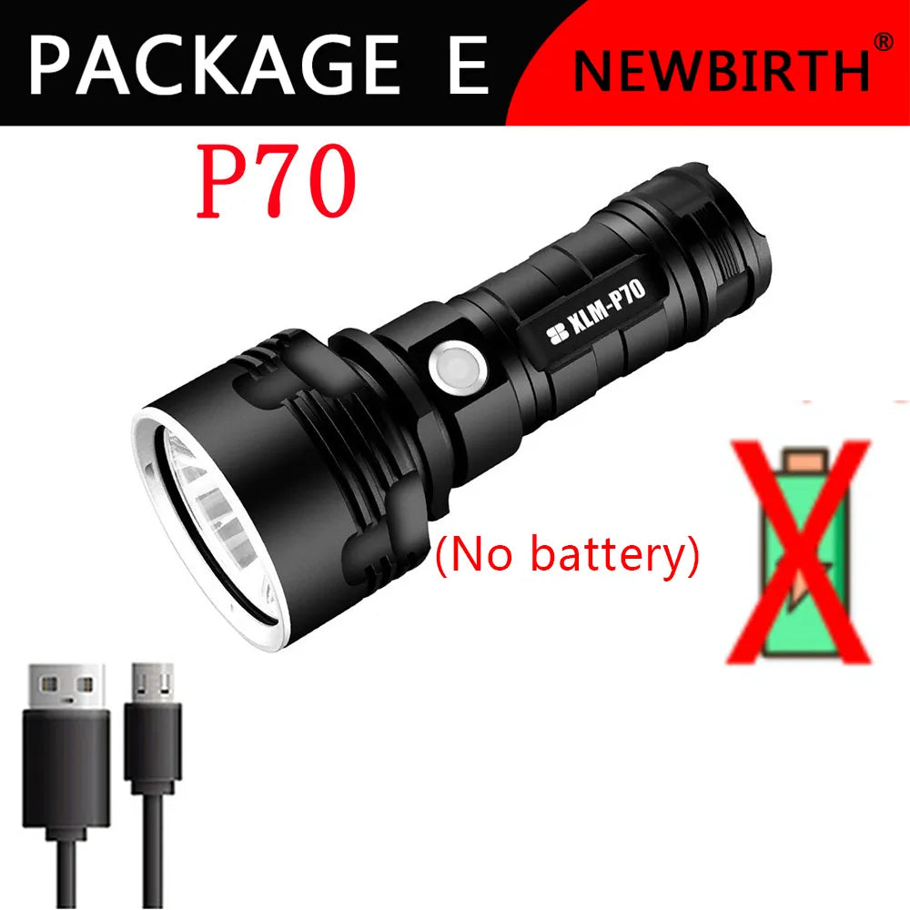 P70 Super Bright Led Flashlight  High Power Camping Light USB Rechargeable Flashlight Waterproof Light  Long Battery Life-WAYBIKER