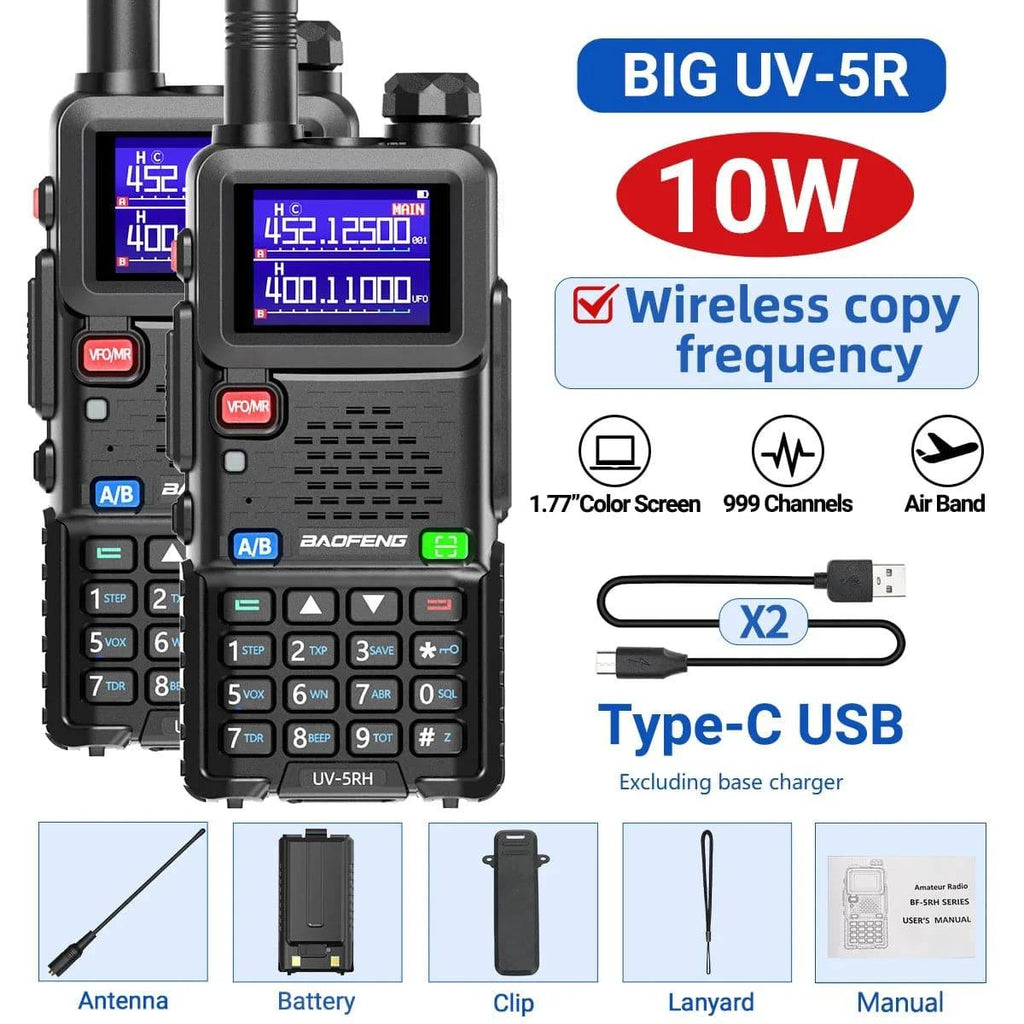 2PCS Baofeng UV-5RH Pro Max 15W Air Band Walkie Talkie Wirless Copy Frequency 999CH Type-C NOAA Long Range UV-5R K5 Ham Radio