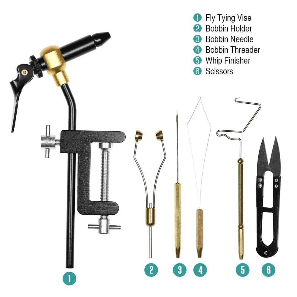 Fly Tying Tool Combo Kit Fly Tying Vise Bobbin Holder Threader Needle Whip Finisher Scissor Tie Hook Multifunction Fishing Tools-WAYBIKER