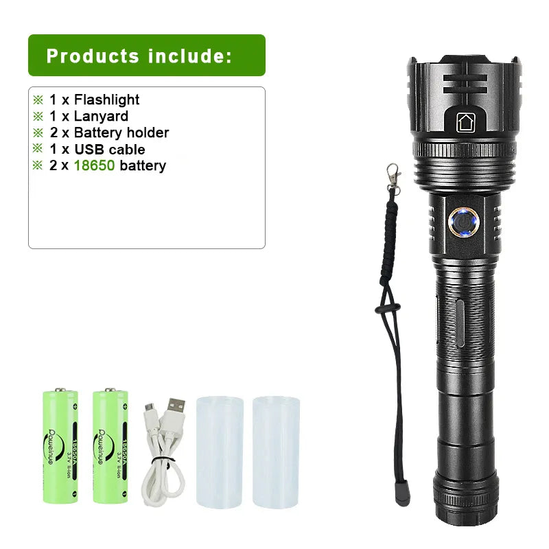 2023 Newest Most Powerful LED Flashlight 80 Watts USB Rechargeable Torch Light High Power Flashlight Tactical Lantern Hand Lamps