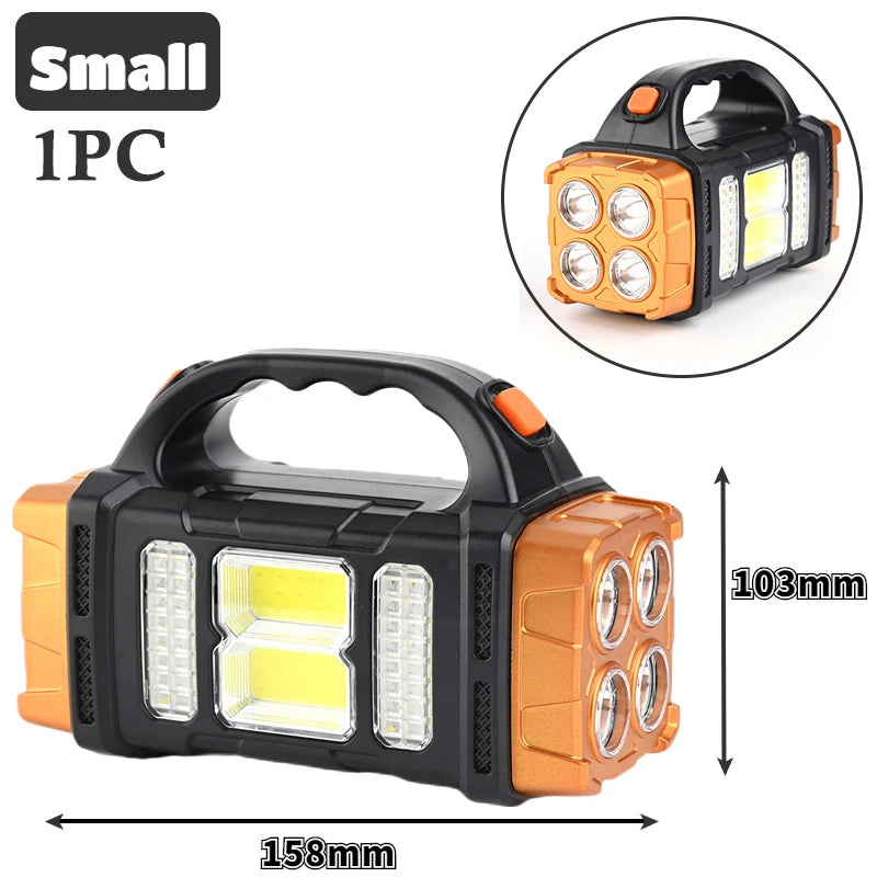 Portable Powerful Solar LED Flashlight With COB Work Lights USB Rechargeable Handheld 4 Lighting Modes Outdoor Solar Torch Light-WAYBIKER