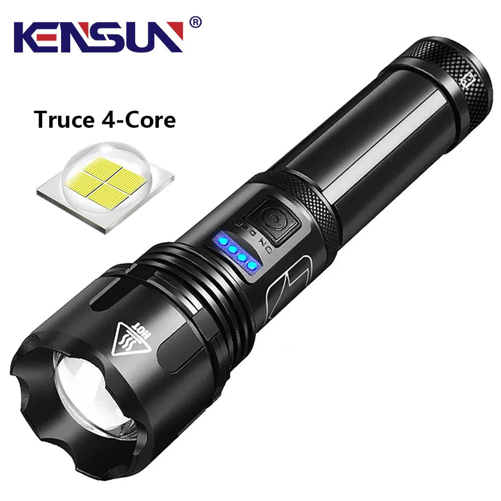 High Power 4-Core XHP50 Flashlight Super Bright Led Torch USB Zoom Rechargable Lantern for Camping,Outdoor-WAYBIKER