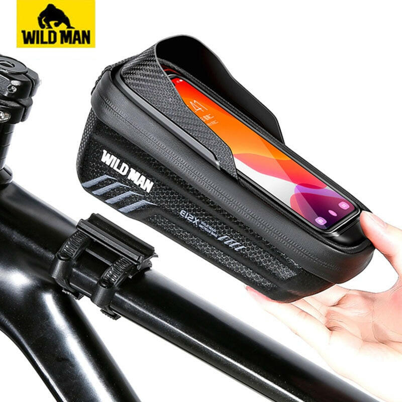 WILD MAN Front Bicycle Frame Bag  Rainproof  Touch Screen Bicycle Bag Phone 6.8INCH Hard Shell Bike Bag Mtb Accessories-WAYBIKER