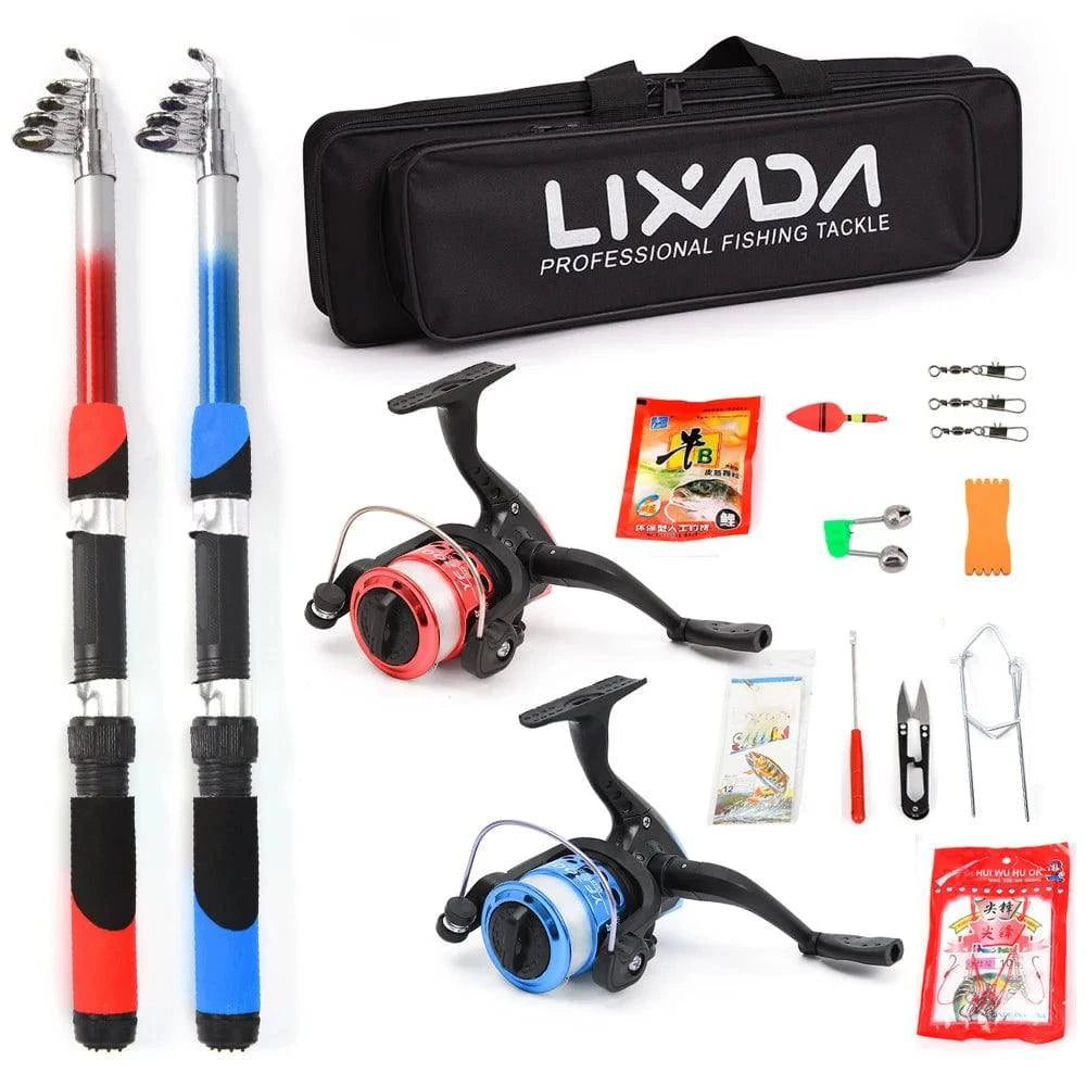 Lixada Fishing Rod Reel Combo Full Kit with 2pcs 2.1m Telescopic Fishing Rods 2pcs Spinning Reels Fishing Lures Hook Accessories-WAYBIKER