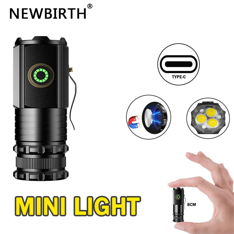 Mini LED Flashlight 18350 Battery Torch 2000LM  Strong Light Rechargeable Type-C Lamp IP68 Waterproof Hiking Camping With Magnet-WAYBIKER