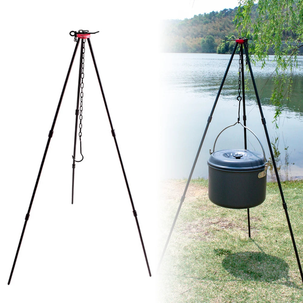 Outdoor Camping Bonfire Tripod Portable Triangle Support ForFire Hanging Pot Outdoor Campfire Cookware Picnic Cooking Grill Tool-WAYBIKER