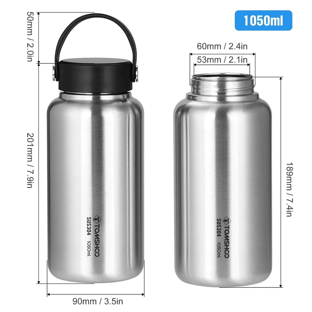 TOMSHOO 1050ml Leak Proof Sports Kettle Stainless Steel Water Bottle with 750ml Cup Coffee Mug Hanging Pot for Camping Tourist-WAYBIKER