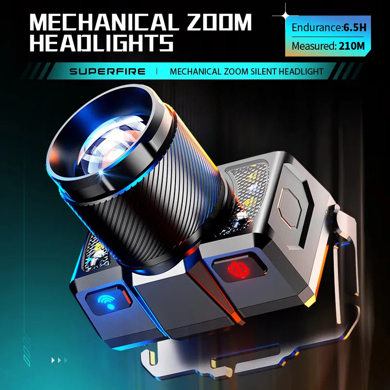 SUPERFIRE HL25 Powerful LED Zoomable Headlamp Type-c Charging Headlight Waterproof 18650 Battery Fishing Hunting Camping Torch-WAYBIKER