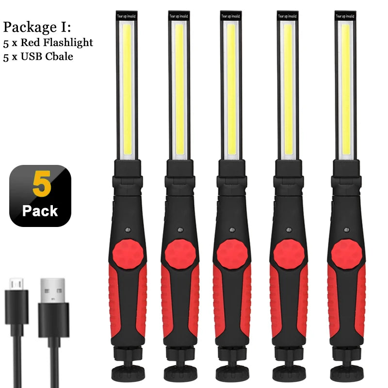 COB LED Work Lights Folding Flashlight with Magnetic Base Rechargeable Strip Lamp Bright Inspection Light for Car Repair-WAYBIKER