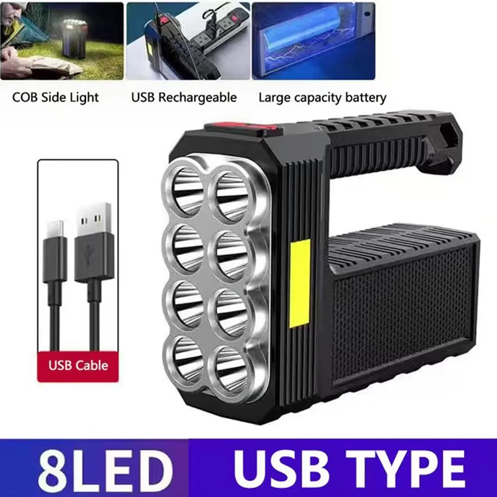 8LED and 6LED Bulbs Solar Charging Handheld Flashlight USB Charge Portable Lamp 4 Bright Lighting Modes Outdoor Searchlight-WAYBIKER