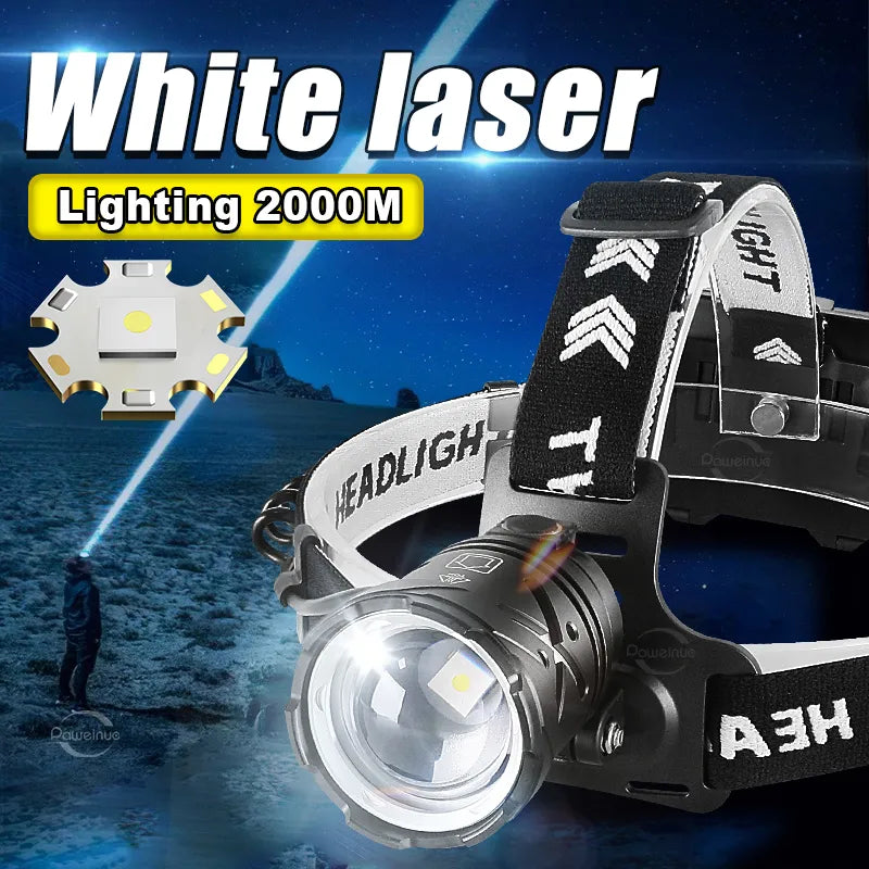 Most Powerful LED Headlamp White Laser Rechargeable Headlight 2000M Long Shot High Power Head Flashlight XHP90 Head Lamp Lantern-WAYBIKER