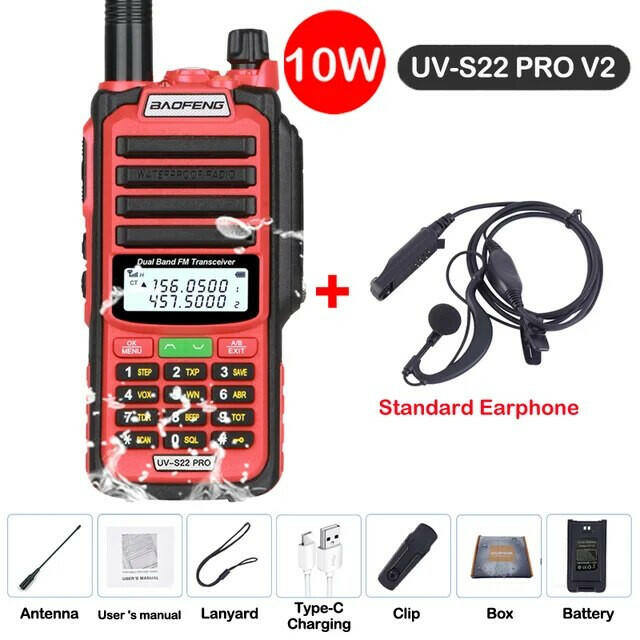 Baofeng UV-S22 Pro V2 10W IP68 Waterproof Walkie Talkie Dual Band Radio VHF UHF CB Ham Radio UV-9R Plus Portable Two Way Radio-WAYBIKER