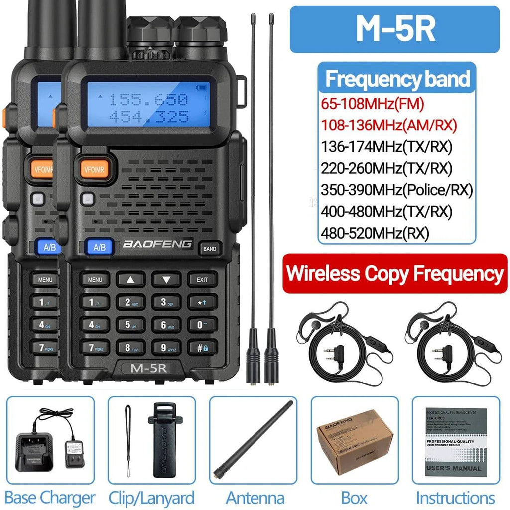 1/2 Baofeng M-5R Air Band Walkie Talkie Full Band Wireless Copy Frequency Long Range VHF UHF UV-5R K5 Portable Ham Two Way Radio-WAYBIKER