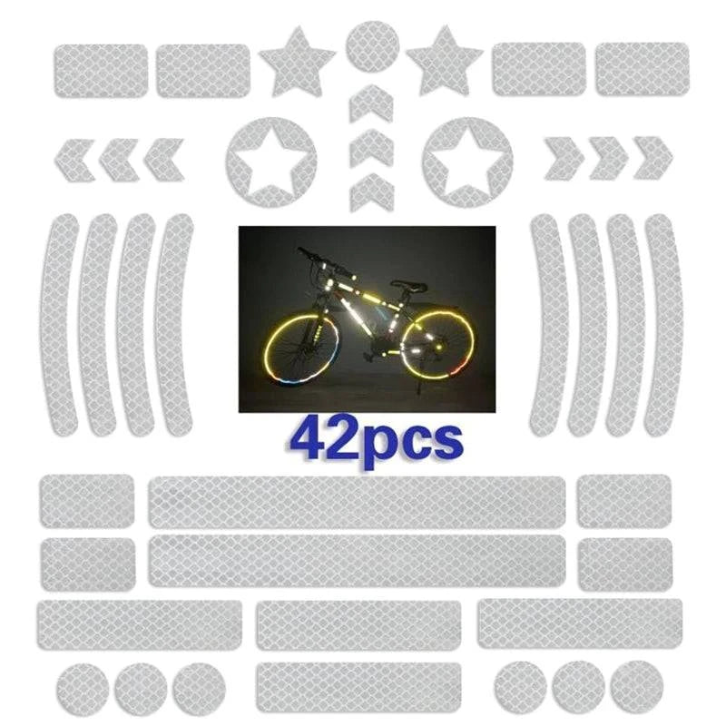 42PCS Bicycle Body Reflective Sticker Night Safety Logo Grid Stripe Warning Strip MTB Scooter  Helmet Body Reflective Sticker-WAYBIKER