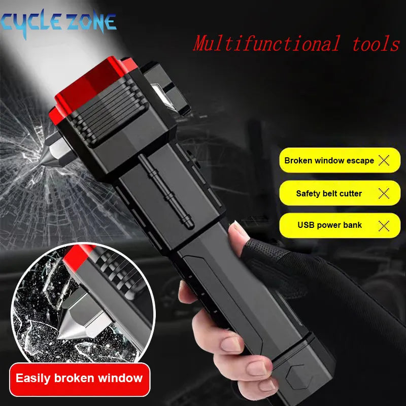 Car Safety Hammer with Flashlight LED Multi-Function Flashlight Emergency Car Escape Tool Window Glasses Breaker Seatbelt Cutter-WAYBIKER