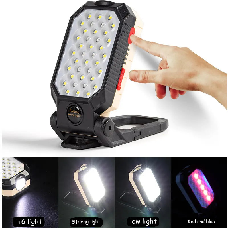 COB Work Light Portable LED Flashlight Adjustable USB Rechargeable Waterproof Camping Lantern Magnet Design With Power Display-WAYBIKER