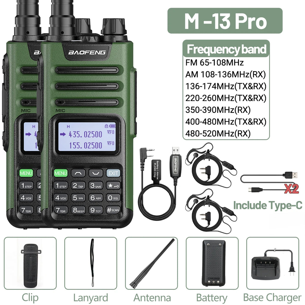 2PCS Baofeng M-13 Pro Air Band Walkie Talkie Wireless Copy Frequency NOAA Type-C AM FM Long Range UV-5R Ham Two Way Radio