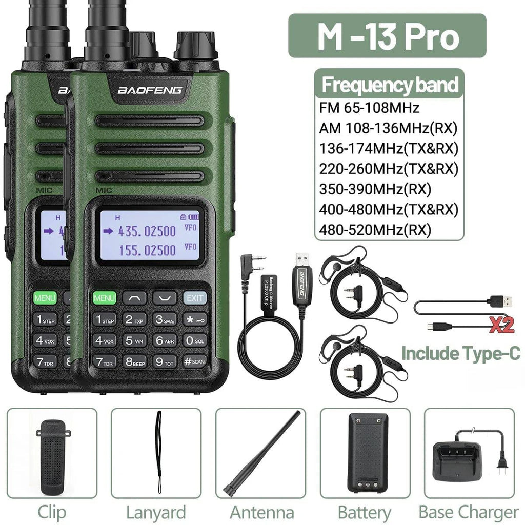 2PCS Baofeng M-13 Pro Air Band Walkie Talkie Wireless Copy Frequency NOAA Type-C AM FM Long Range UV-5R Ham Two Way Radio-WAYBIKER