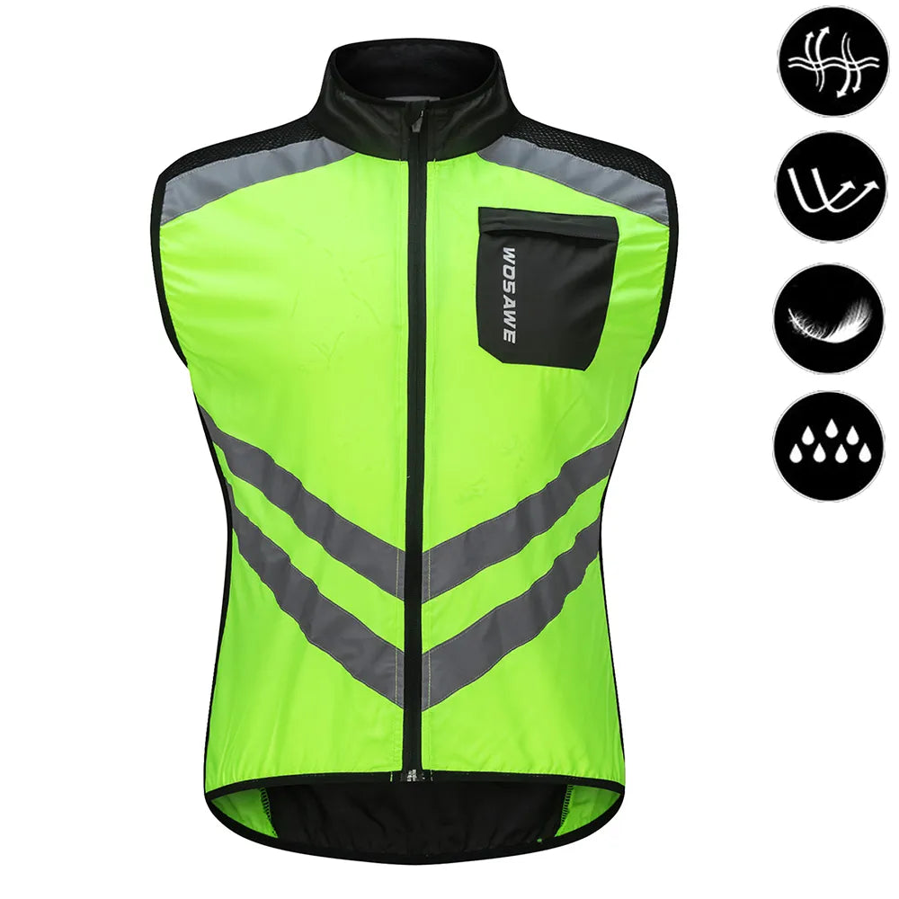 WOSAWE Cycling Vests Reflective Safety Vest Bicycle Sportswear Outdoor Running Breathable Jersey For Men Women Bike Wind Coat-WAYBIKER