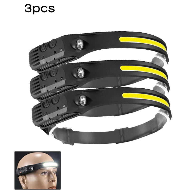 COB LED Induction Riding Headlamp 1200mAh USB Rechargeable Hunting Soft and not Strangling Flashlight Work Light 6 Modes Torch-WAYBIKER