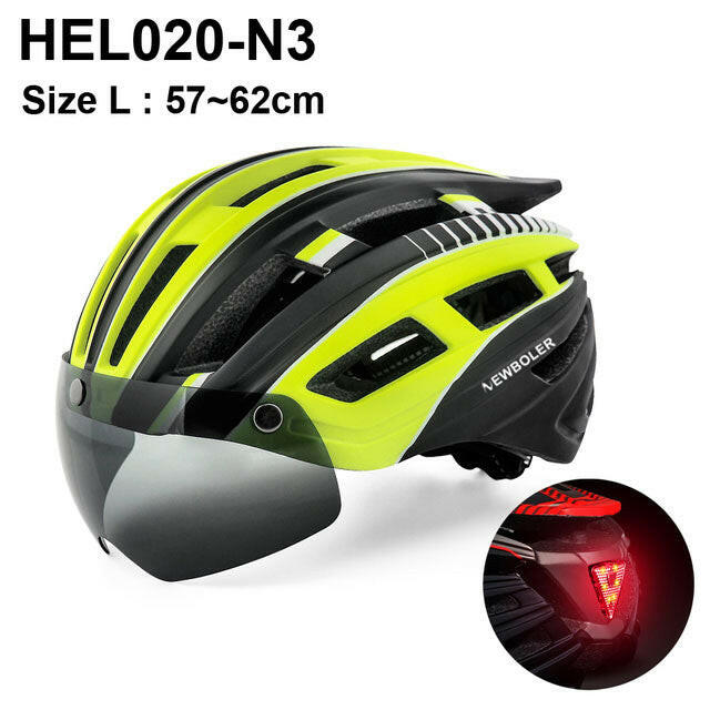 NEWBOLER Cycling Helmet Man Women LED Light Helmet Road Mountain Bike Helmet Lens For Riding Bicycle Sports Skateboard Scooter