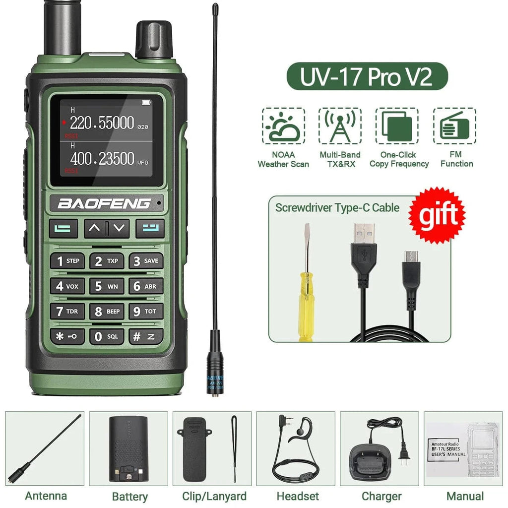 Baofeng UV-17 Pro V2 Tri Band Walkie Talkie Wireless Copy Frequency Waterproof Powerful Long Range UV-5R UV S9 Ham Two Way Radio-WAYBIKER