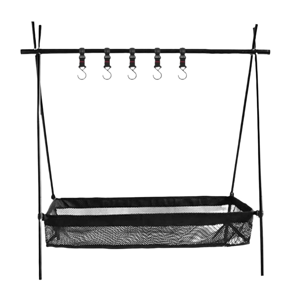 Outdoor Cookware Hanging Rack with Under Net Bag Hanging Organizer Stand Foldable Support Bracket with Hooks & Mesh Basket-WAYBIKER