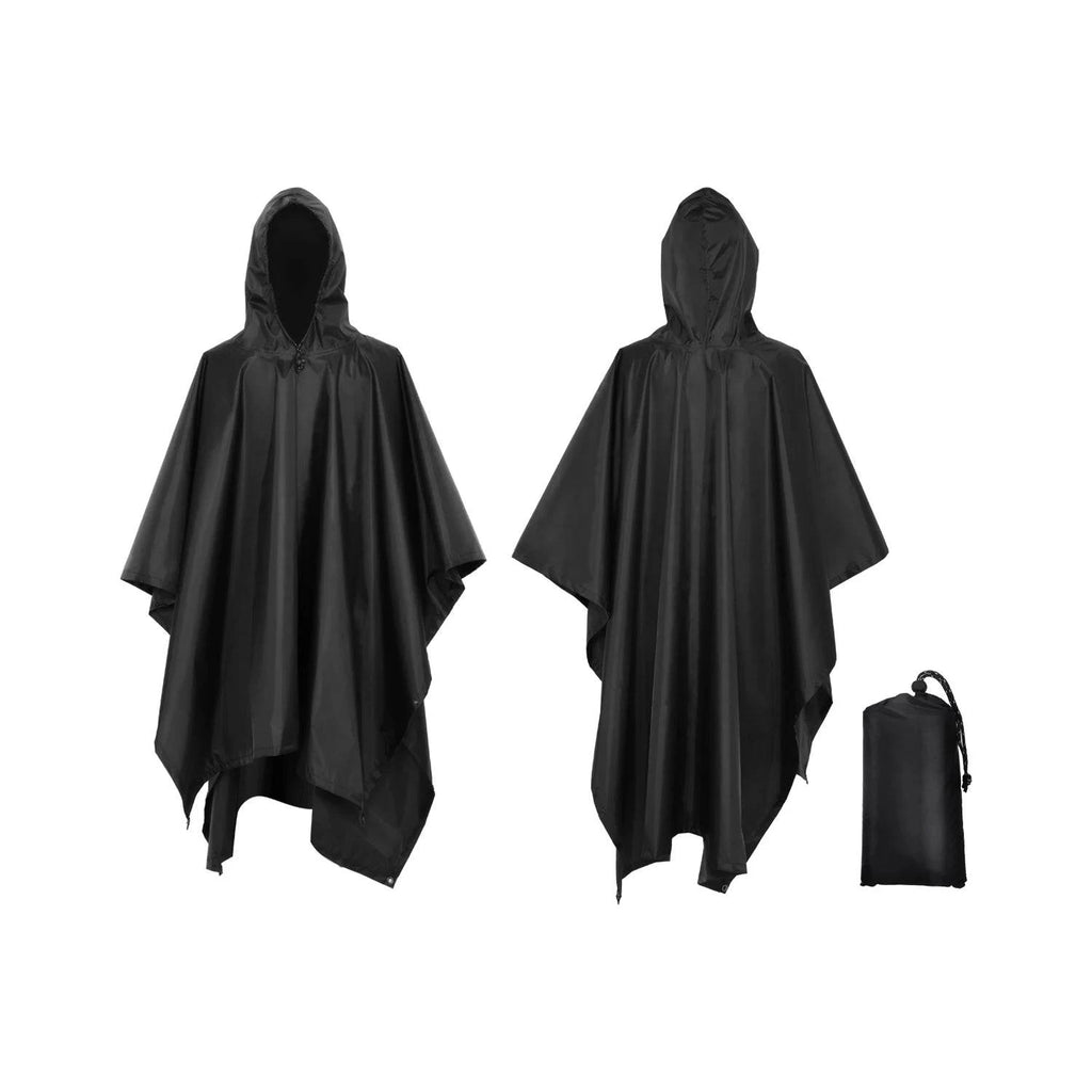 3-in-1 Waterproof Rain Poncho Lightweight Hooded Rain Coat Picnic Mat Blanket Sun Shelter for Outdoor Camping Hiking Climbing-WAYBIKER