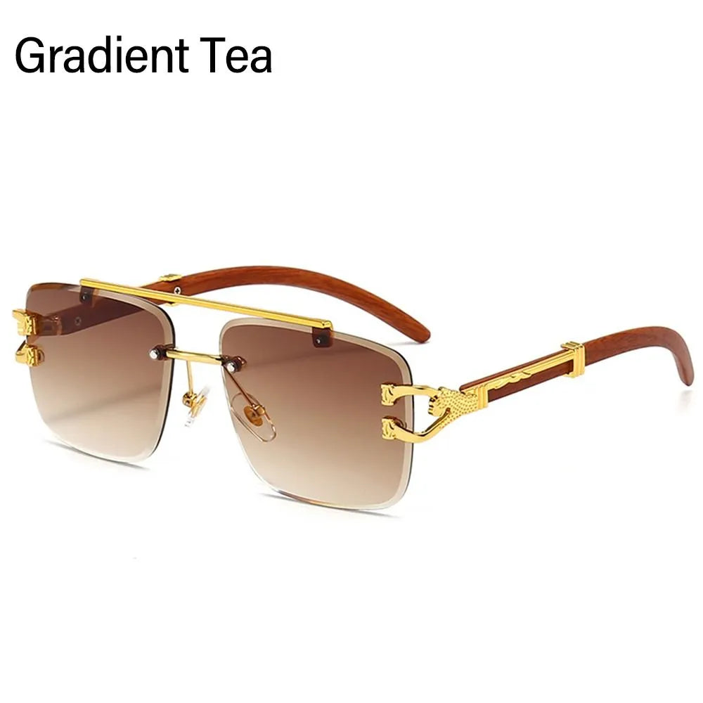 New Fashion Cheetah Head Sunglasses Rimless Sunglasses Rectangle Sunglasses Men & Women UV Protection Eyewear UV400-WAYBIKER