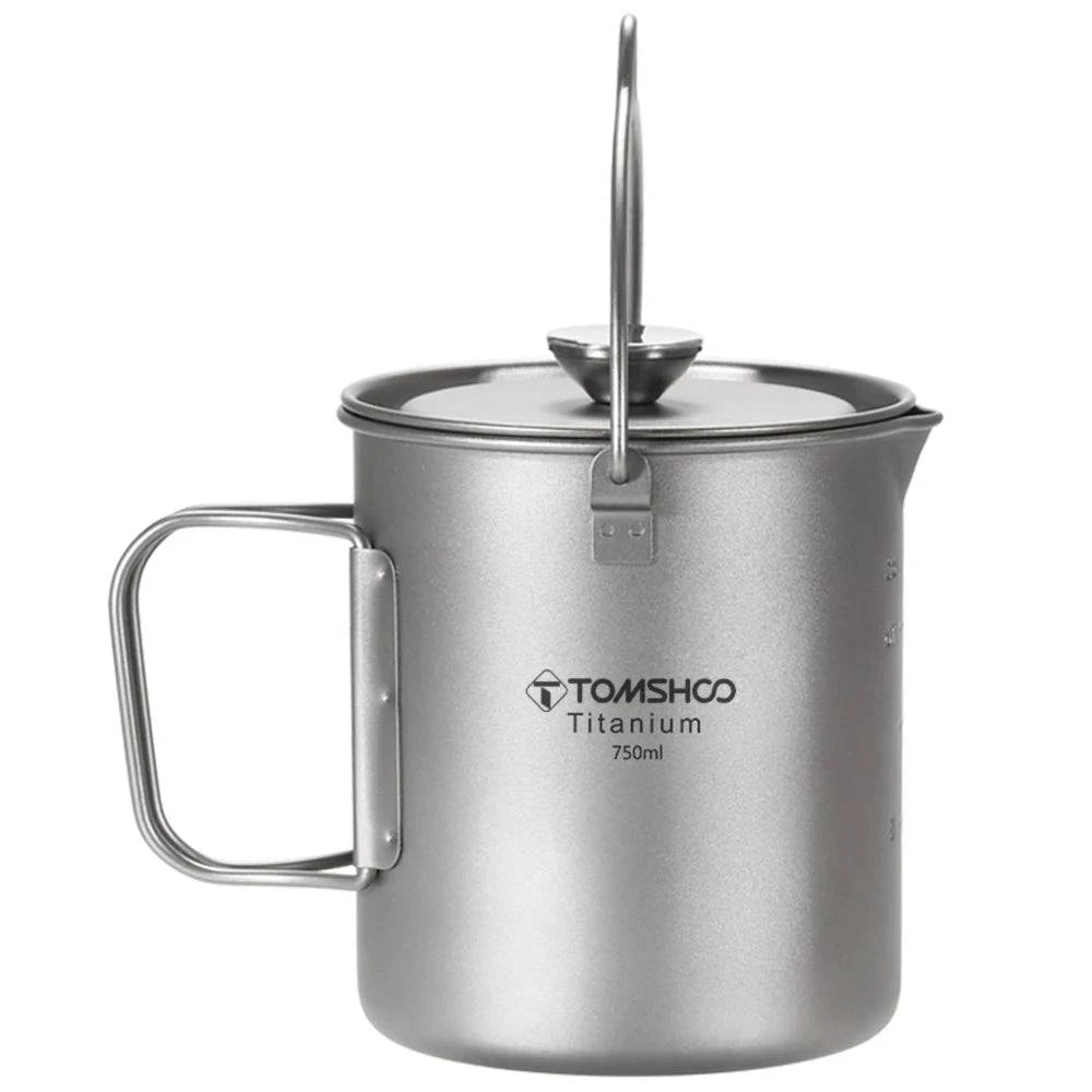 750ml Titanium Camping Coffee Pot 150ml Cup Coffee Maker with Lid Outdoor Cookware Tableware for Travel Hiking Equipment-WAYBIKER