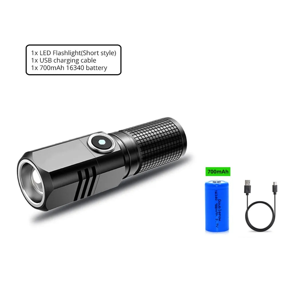 Super Bright MINI XHP50 LED Flashlight USB Torch Rechargeable Zoom Fishing Lantern Powerful 3 Lighting Mode Camping Lamp-WAYBIKER